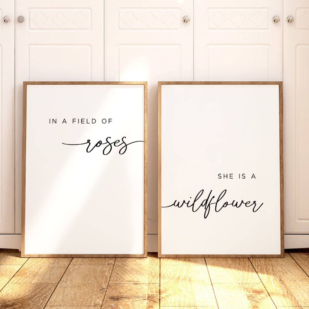 Girl nursery wall art set of 2 in a field of roses