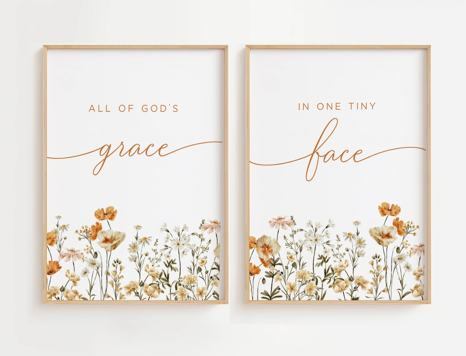 All of God's Grace in One Tiny Face Christian Wall Art Set of 2 with wildflowers
