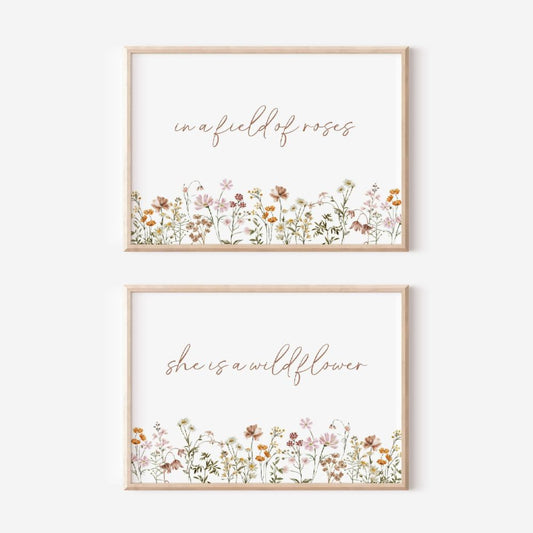 girl nursery wall art with wildflowers