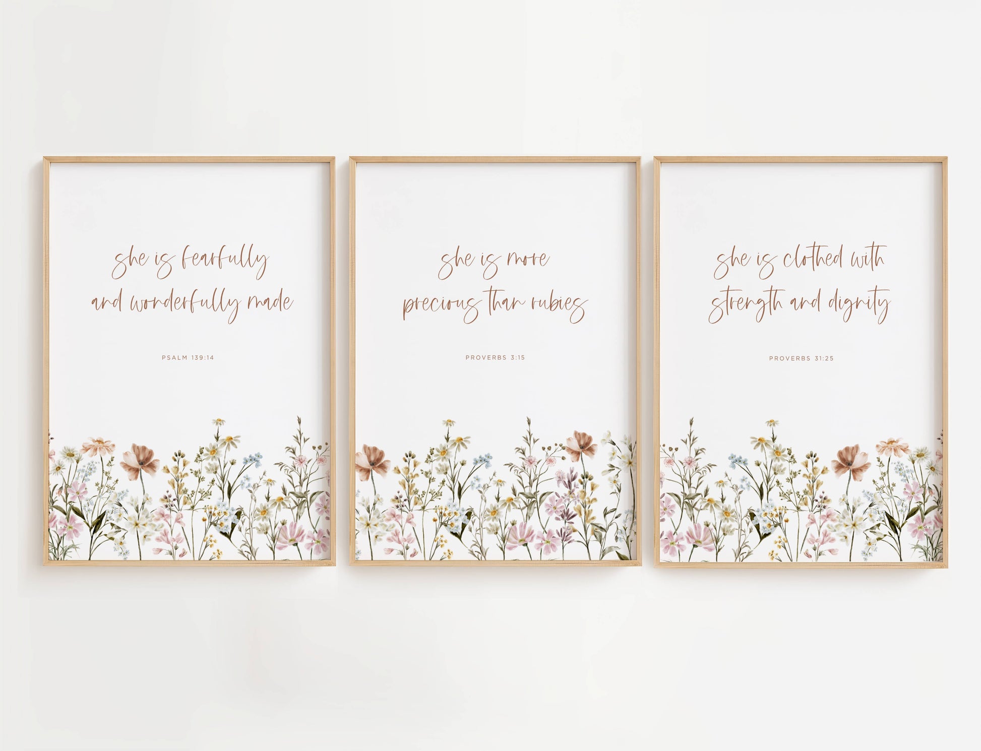 Christian Nursery Bible Verse Wall Art with Flowers