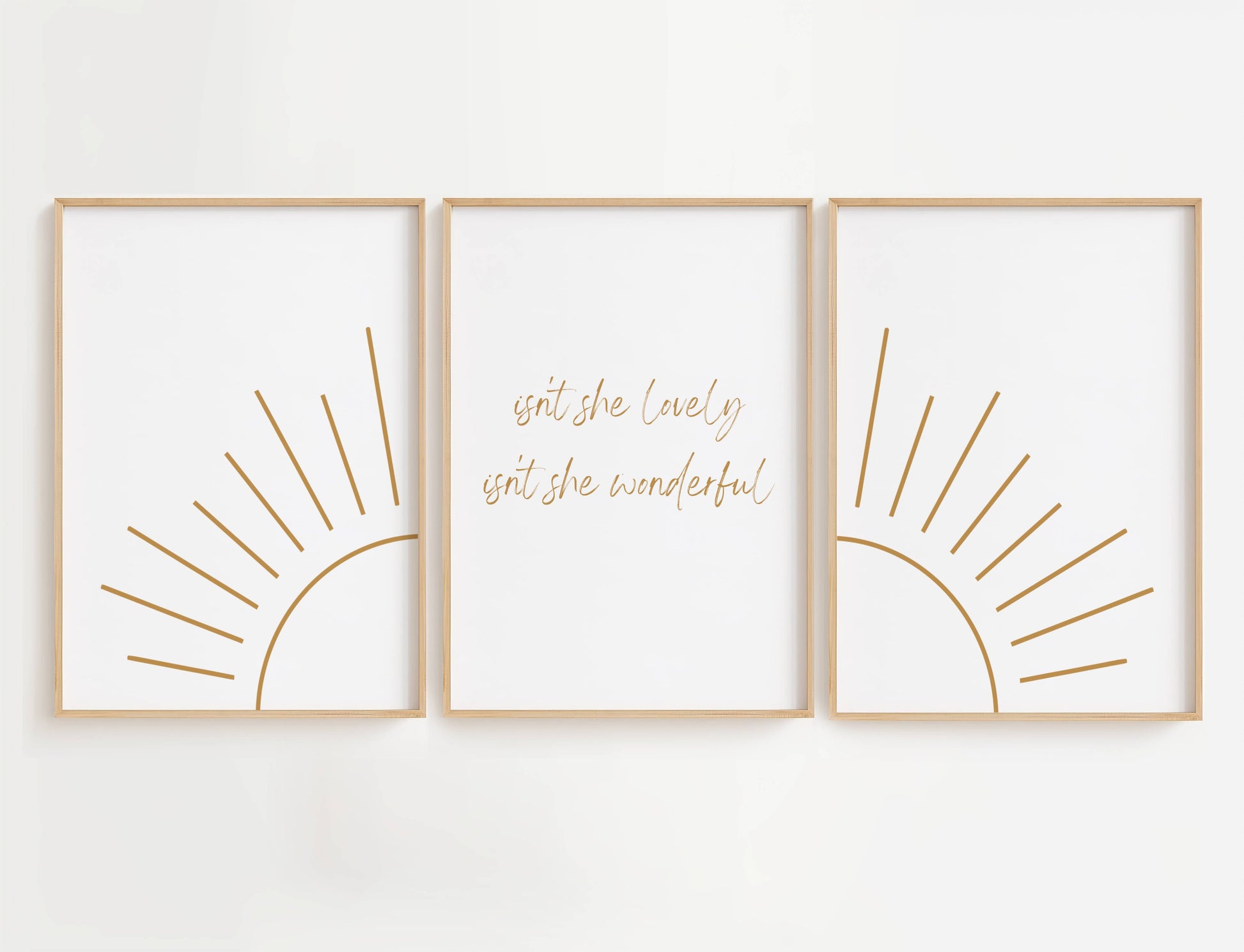 Isn’t She Lovely, Isn’t She Wonderful Sunshine Wall Art Set. Minimalist design set of 3.