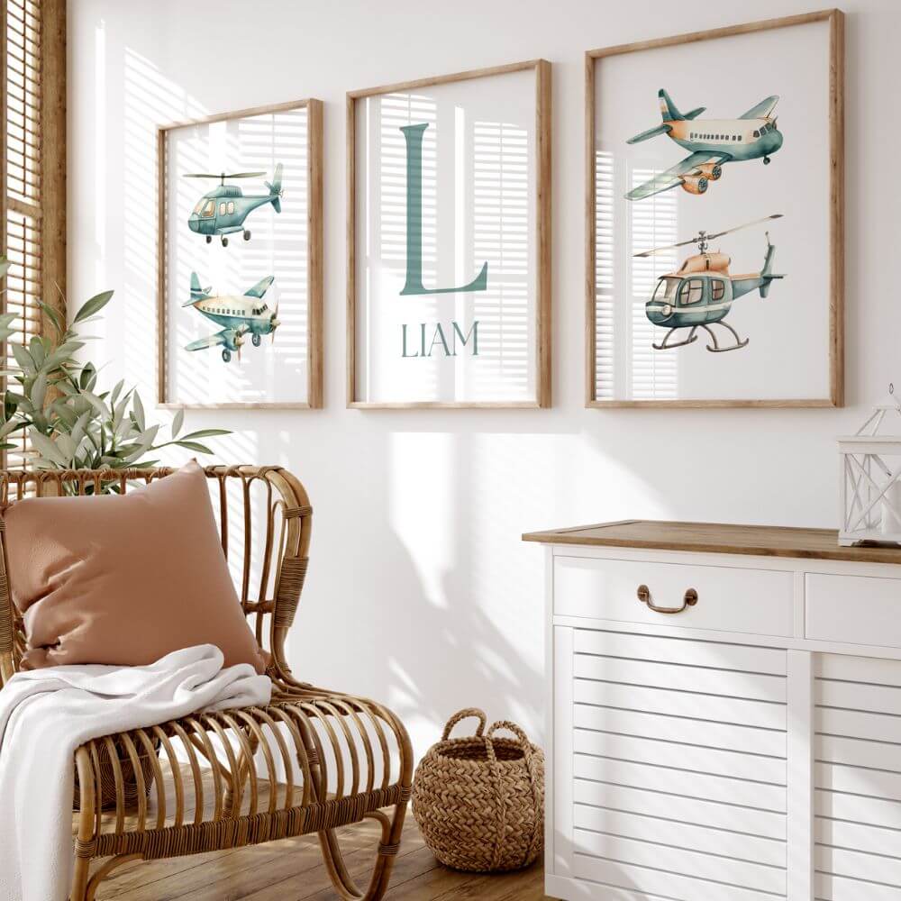 Boy Nursery Wall Art Airplane Print Nursery Decor Name Print Nursery Plane Nursery Helicopter Nursery Name Print Baby Shower Gift Idea