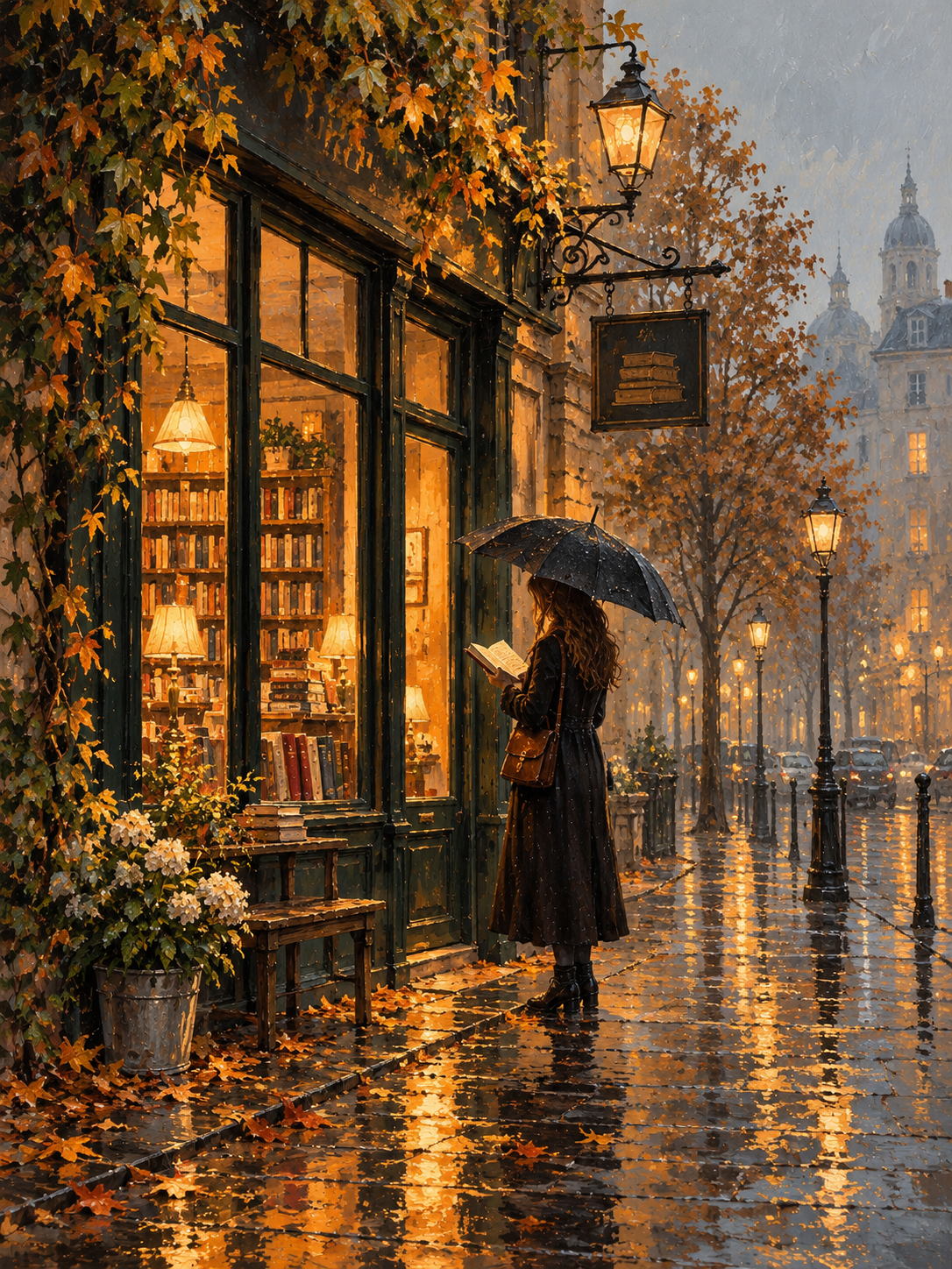 Vintage Bookstore Wall Art – Cozy Autumn Print