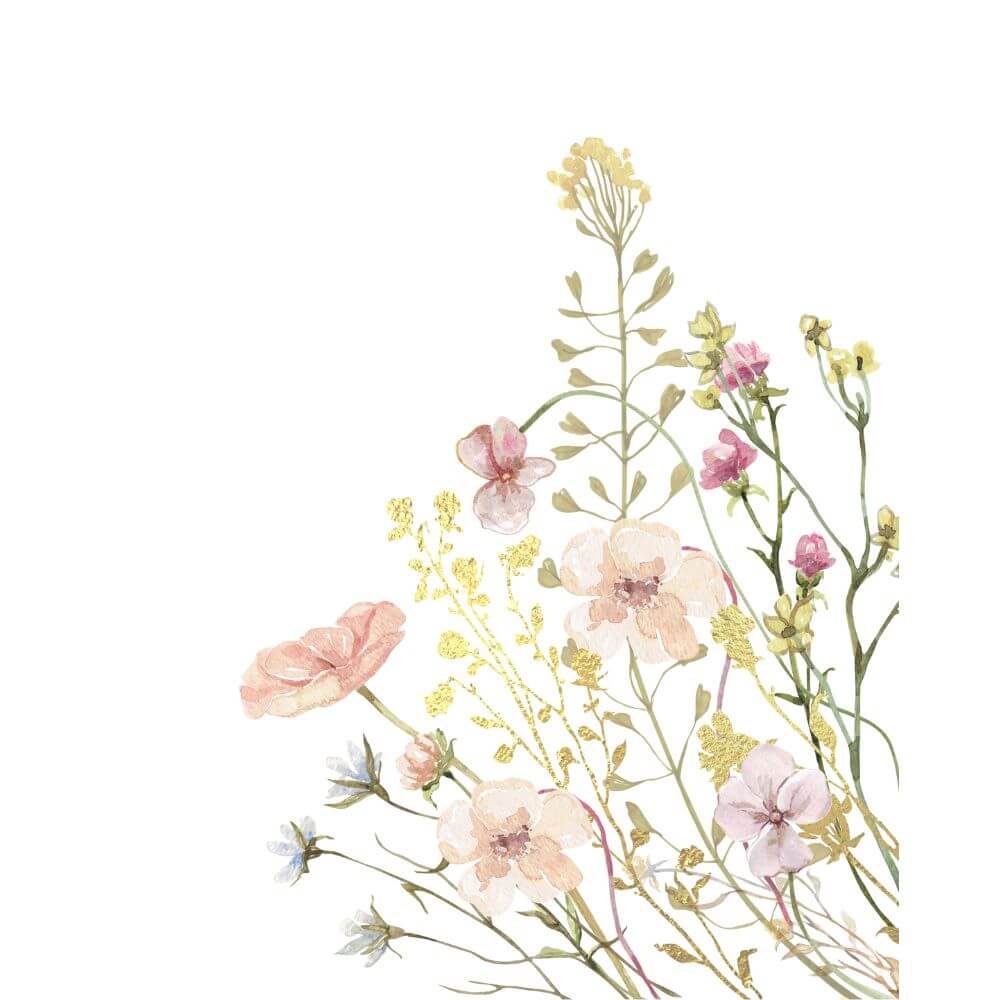 Personalized Wildflower Nursery Print Set with pink and purple flowers