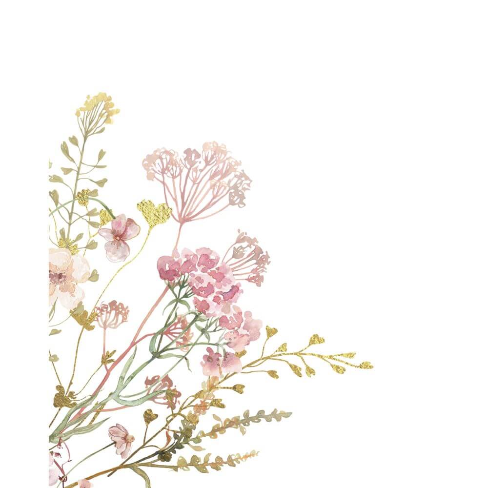 Personalized Wildflower Nursery Print Set with pink and purple flowers