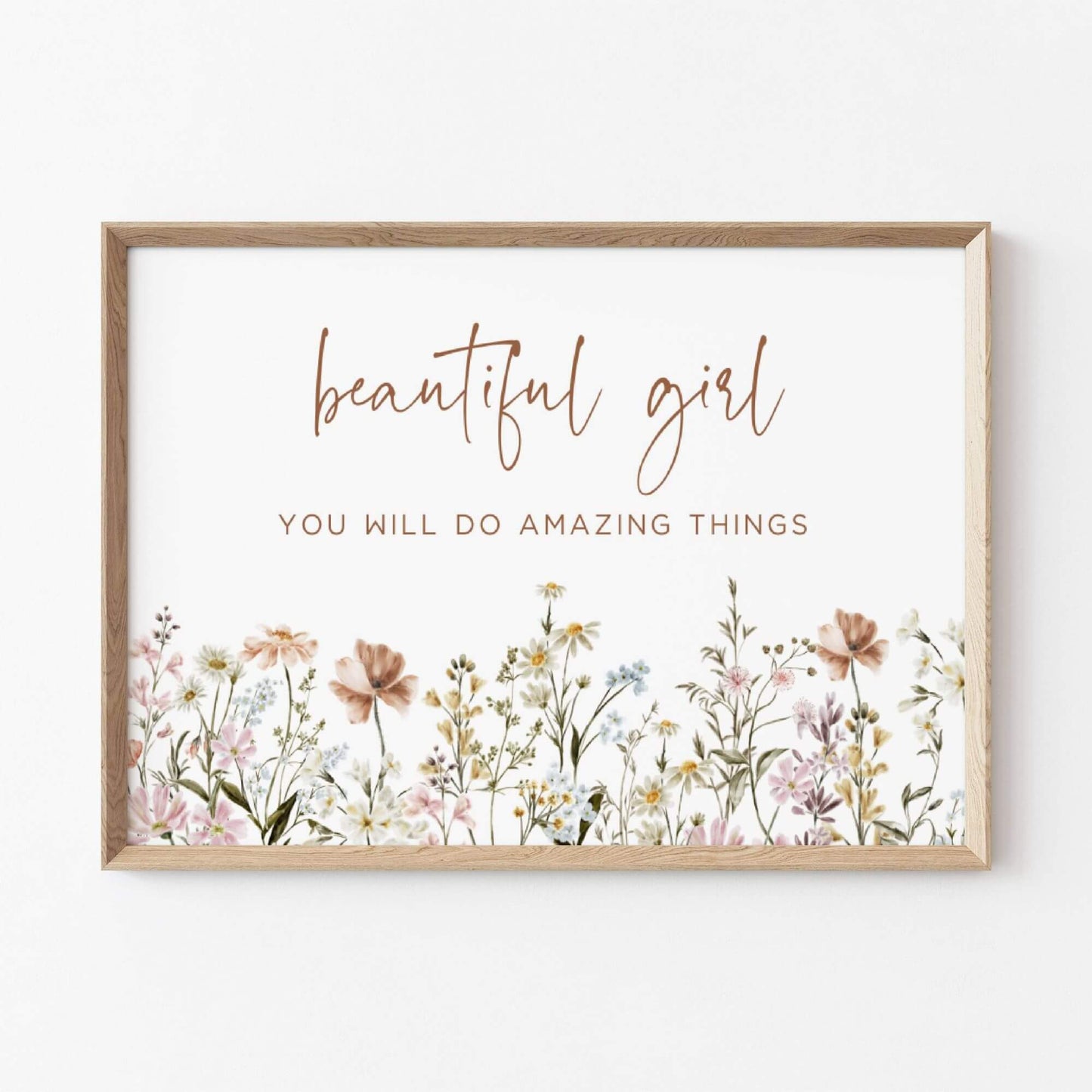 Beautiful Girl Wall Art with quote and wildflowers