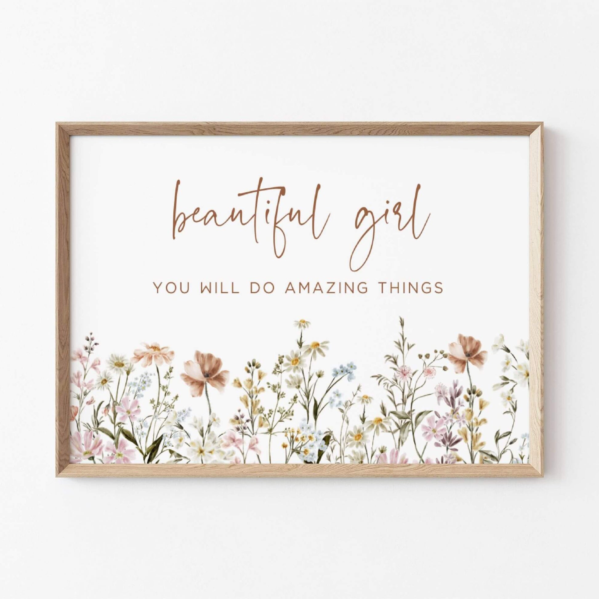 Beautiful Girl Wall Art with quote and wildflowers
