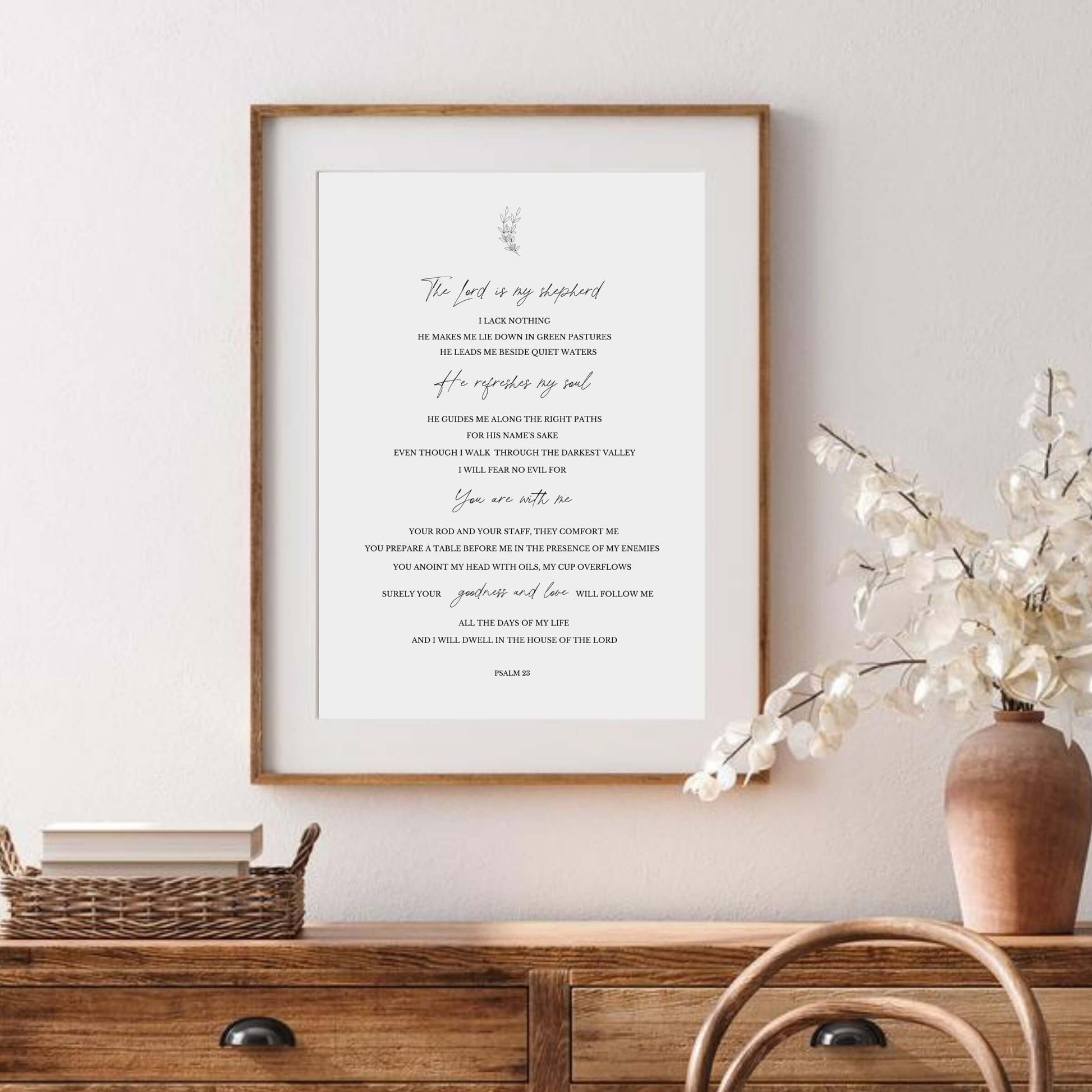 Psalm 23 wall art bible verse decor above a desk