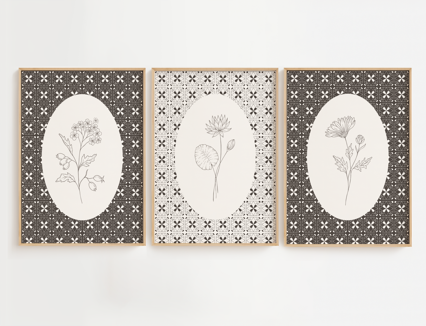 Retro Wall Art, Vintage Wall Decor, Botanical Print Set of 3