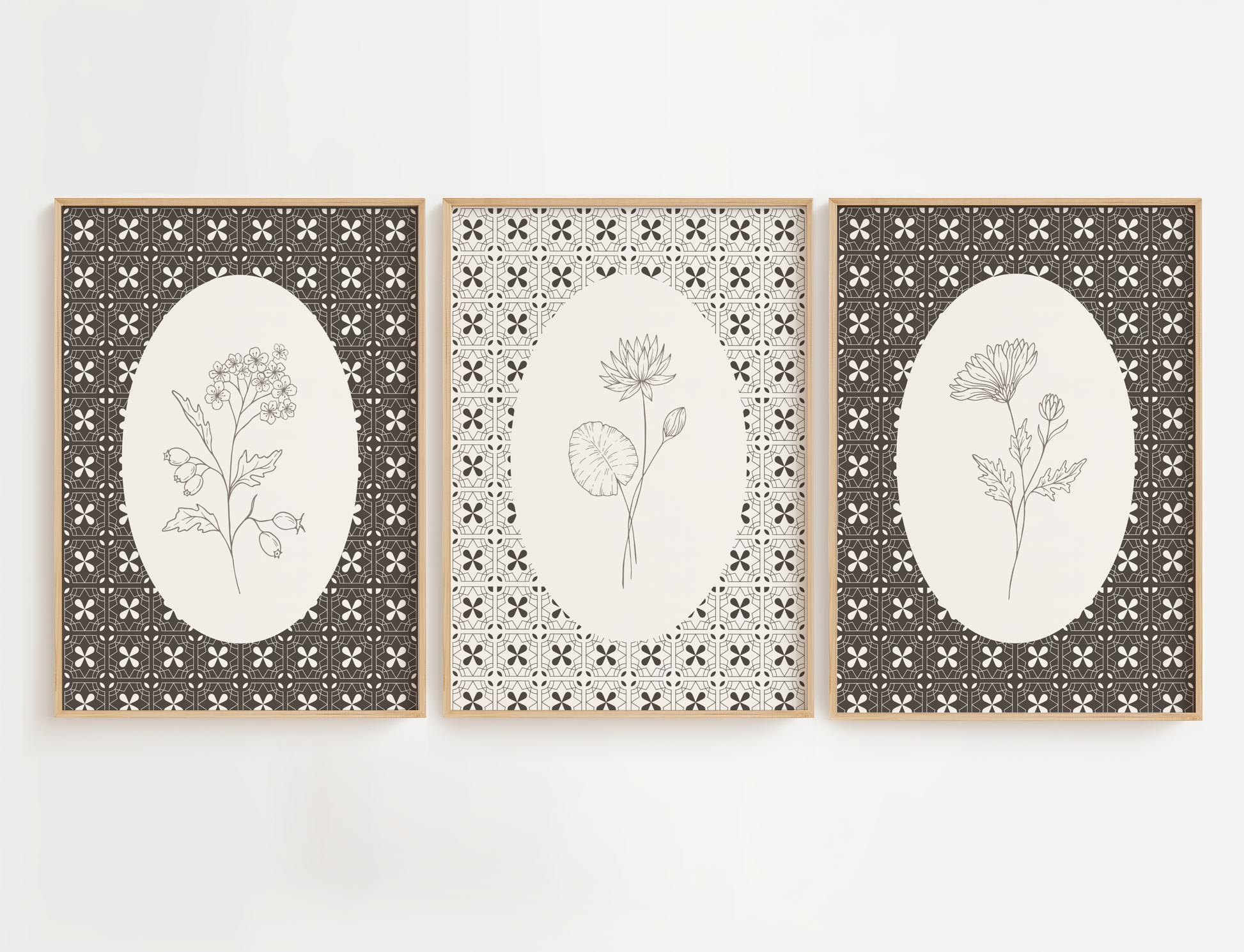 Retro Wall Art, Vintage Wall Decor, Botanical Print Set of 3