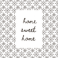 Decorative design with 'home sweet home' text surrounded by geometric patterns on a white background.