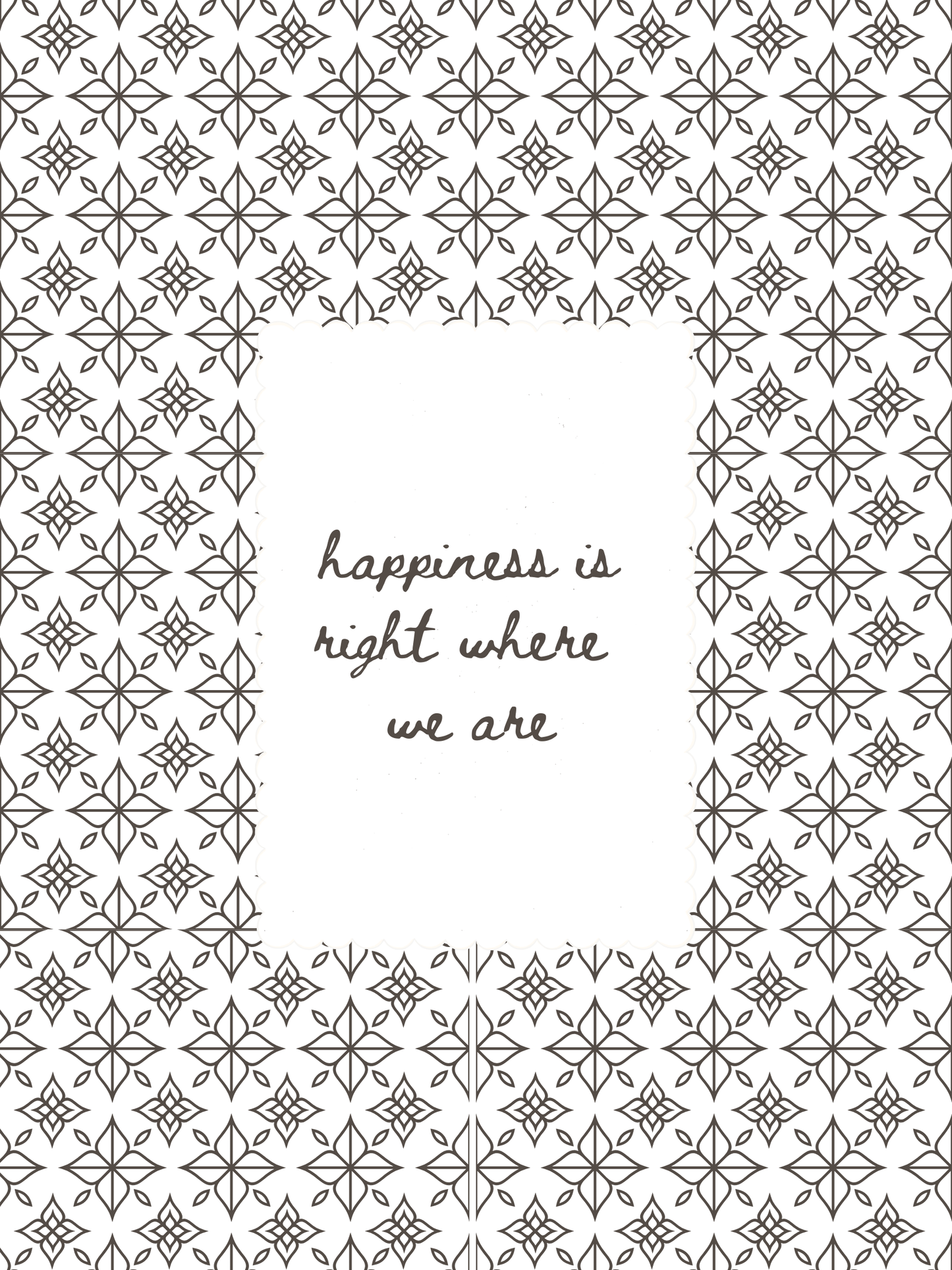 Decorative pattern with 'happiness is right where we are' text