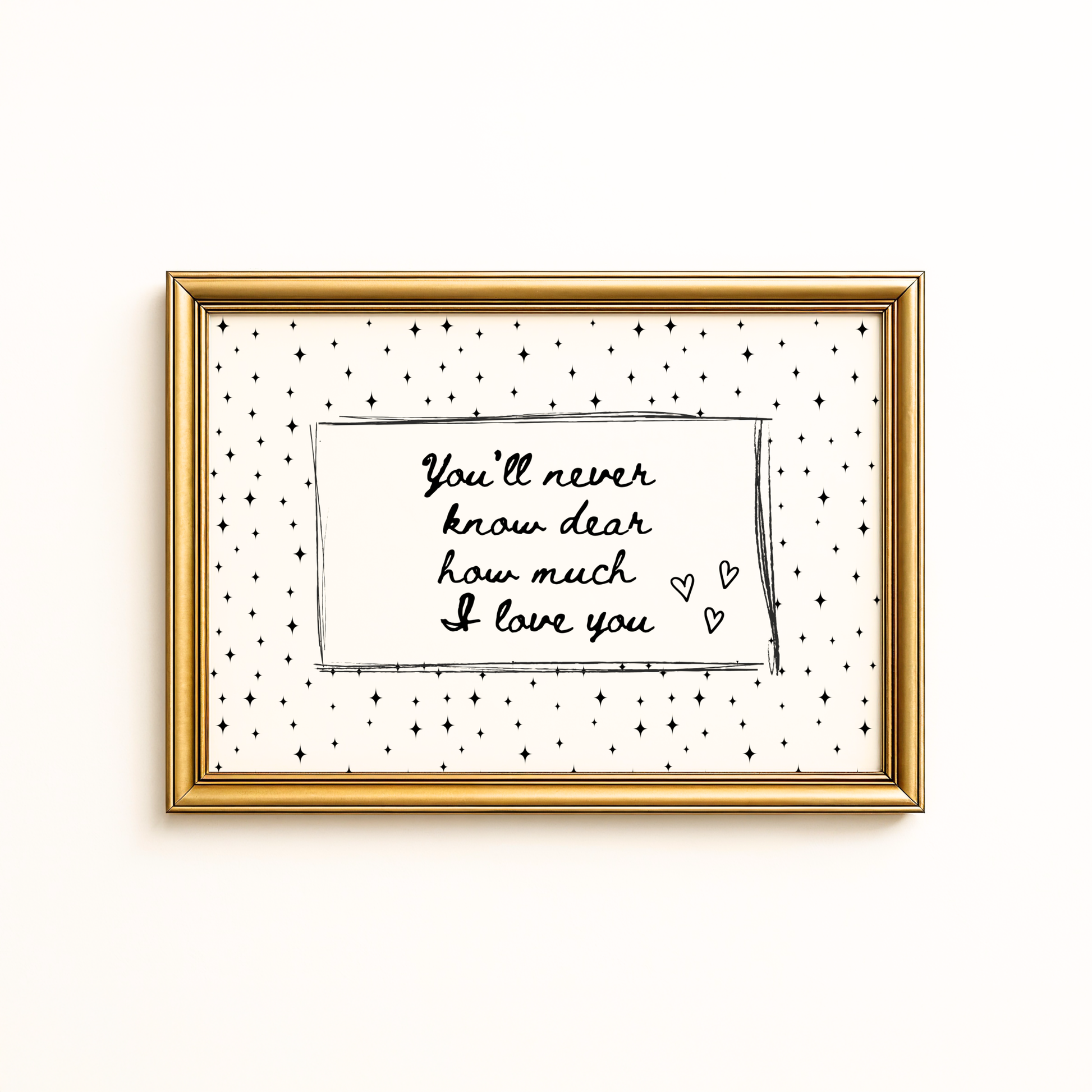 Framed print with a romantic quote on a white background