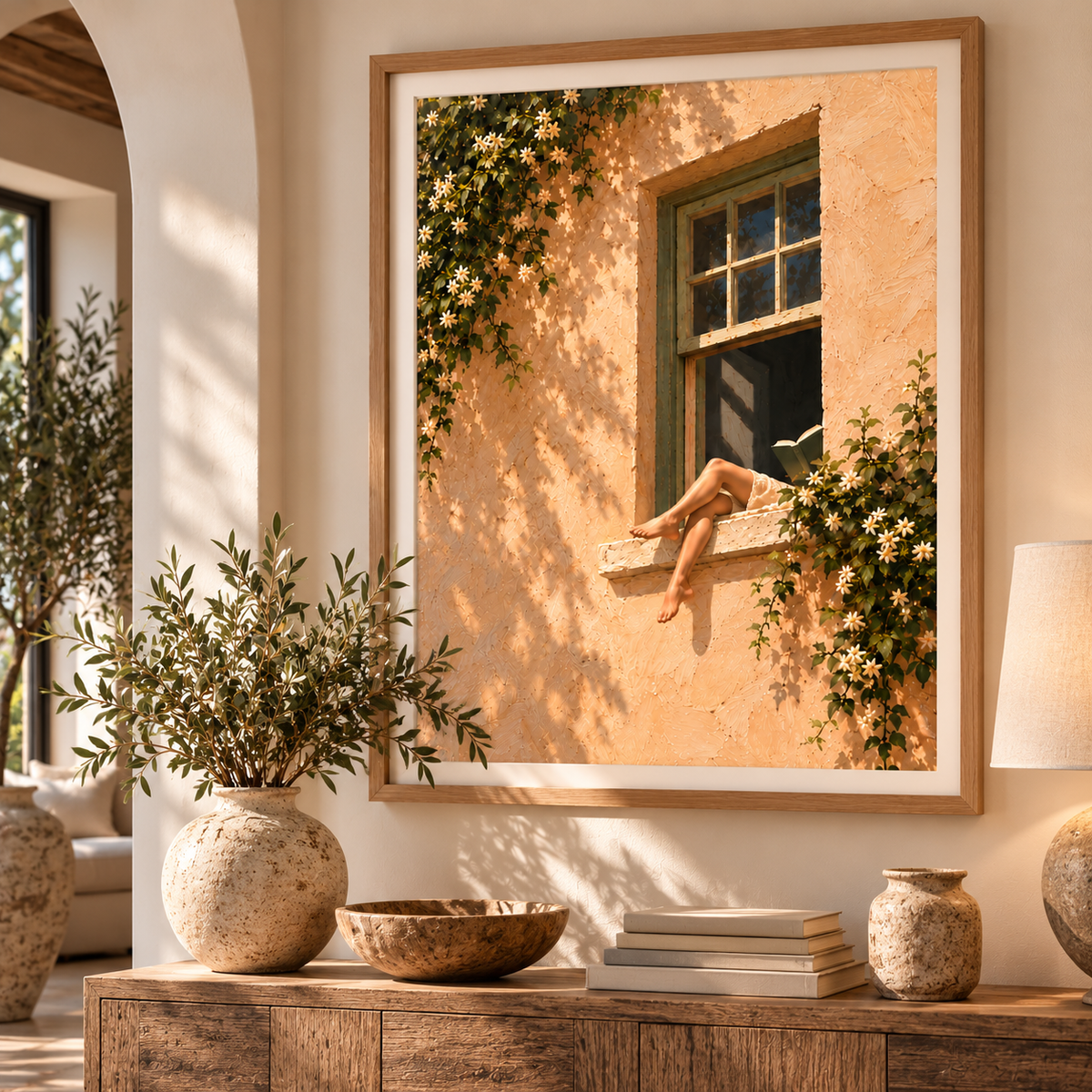 Mediterranean Wall Art – Woman Reading by the Window Print