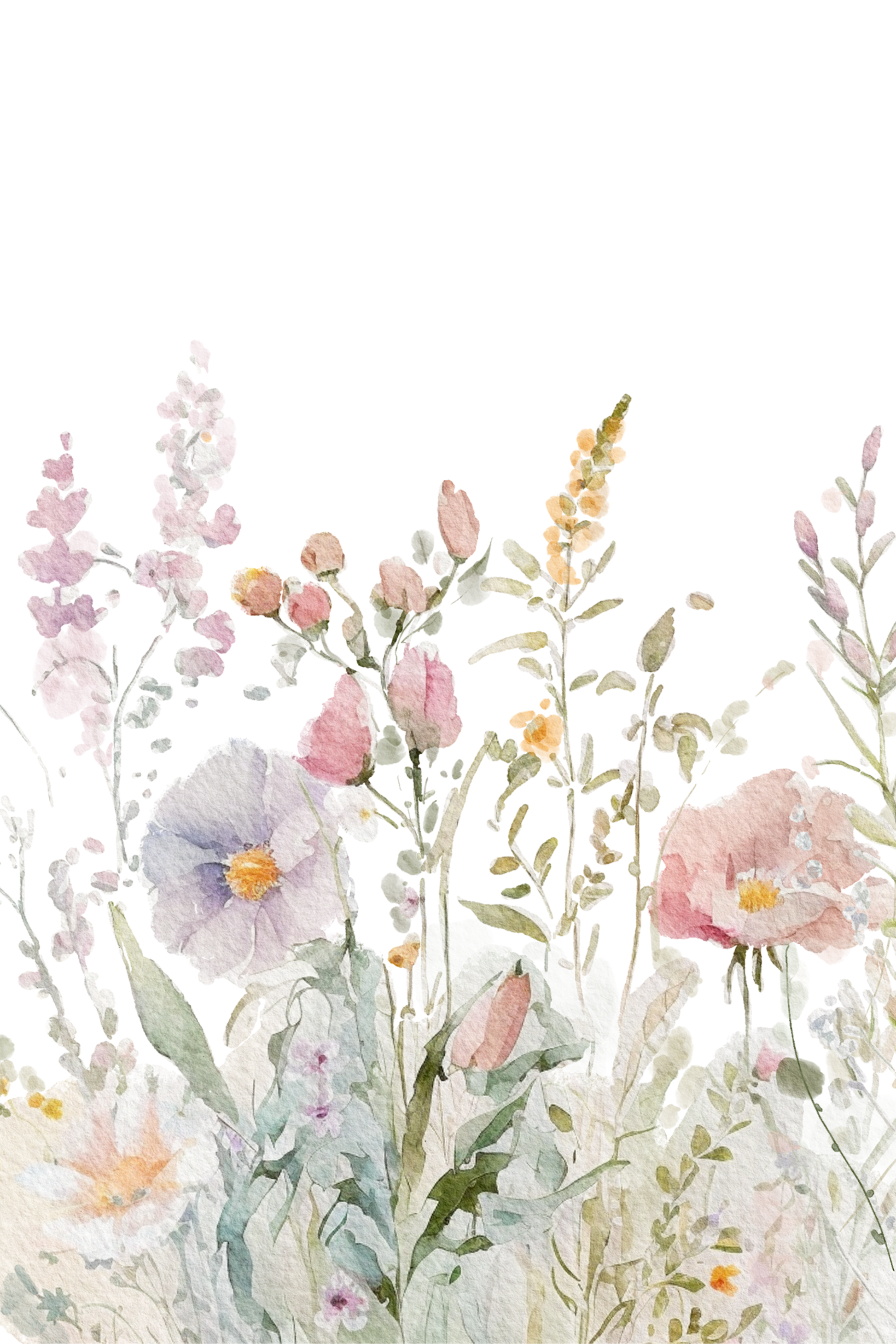 Pastel Flowers Wall Art. Featuring beautiful watercolor blooms in dreamy shades of blush pink, peach, lavender, and cream, 