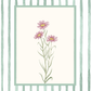 Floral illustration with pink flowers and green leaves on a striped background