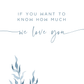 Ocean themed nursery wall art featuring soft watercolor seaweed in layered shades of ocean blue. Also includes the phrase, "If you want to know how much we love you, count all the waves in the sea"