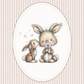 Two cute cartoon bunnies on a striped background