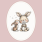 Illustration of two bunnies with a white border on a pink background