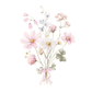 Pastel-colored flowers with a pink bow on a white background