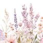 Watercolor illustration of pink and purple flowers on a white background