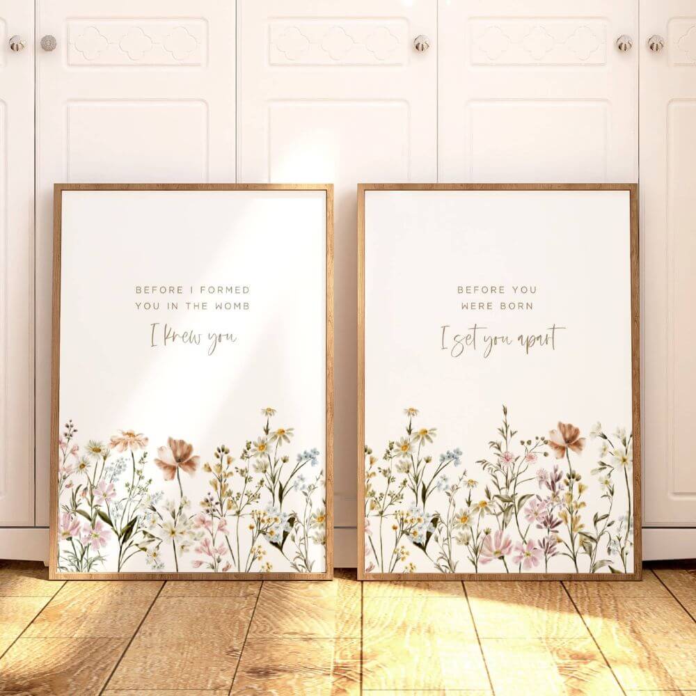 Christian nursery wall art for a girl with wildflowers