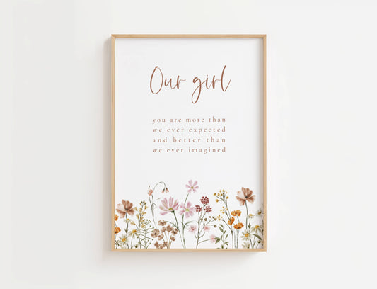 Our Girl Nursery Print with Boho Flowers