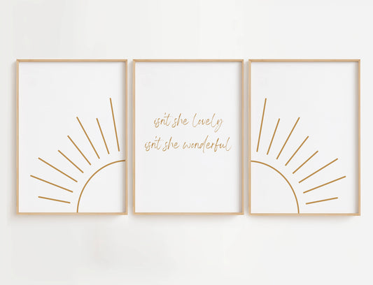  Isn’t She Lovely, Isn’t She Wonderful Sunshine Wall Art Set. Minimalist design set of 3.