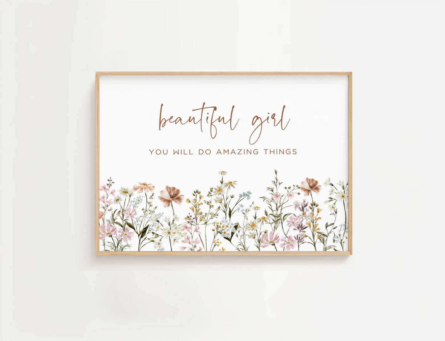 Beautiful Girl Wall Art with quote and wildflowers