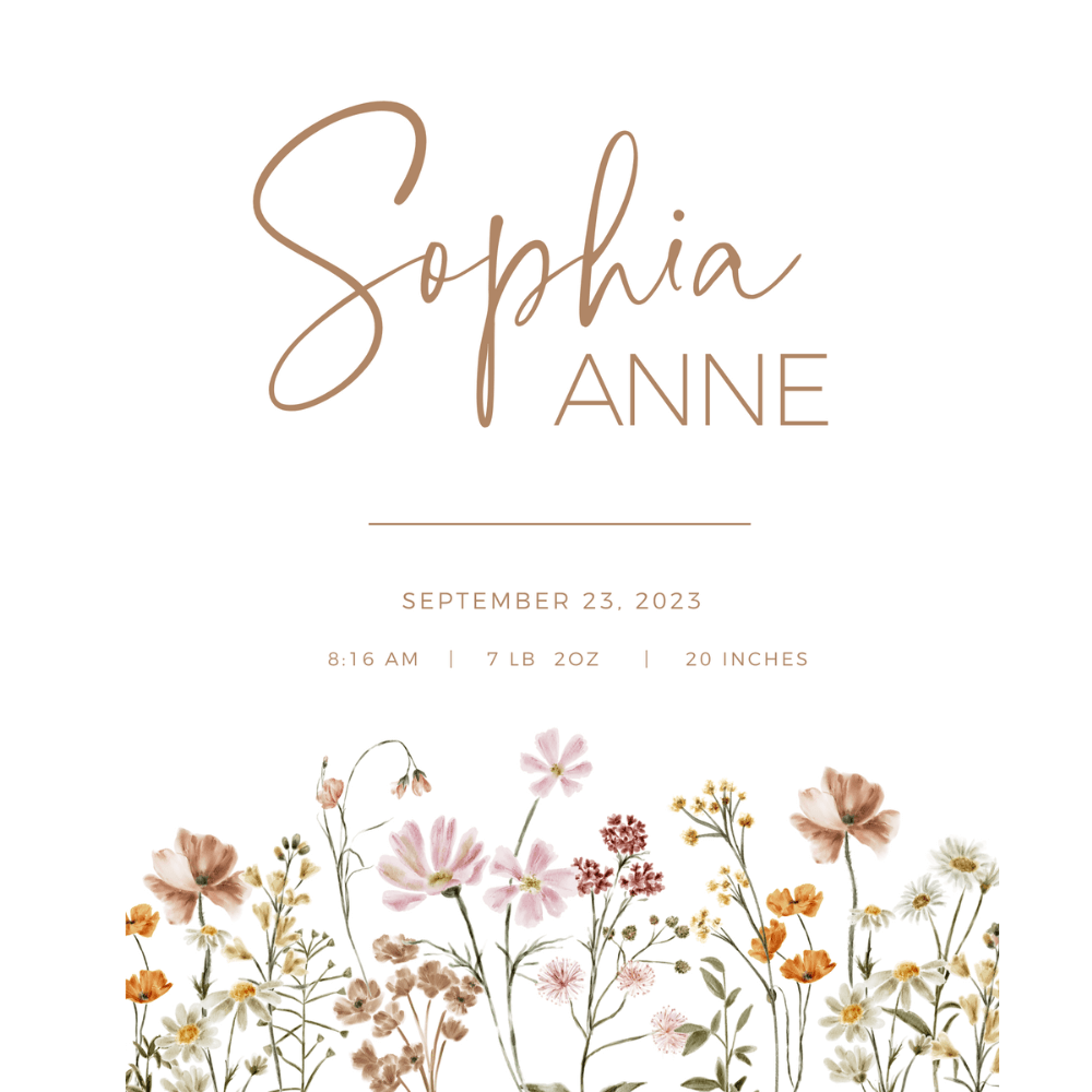 Birth Details Floral Nursery Print