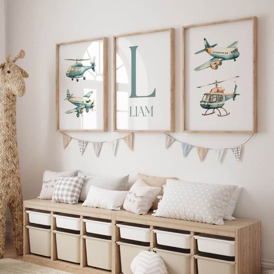 Boy Nursery Wall Art Airplane Print Nursery Decor Name Print Nursery Plane Nursery Helicopter Nursery Name Print Baby Shower Gift Idea