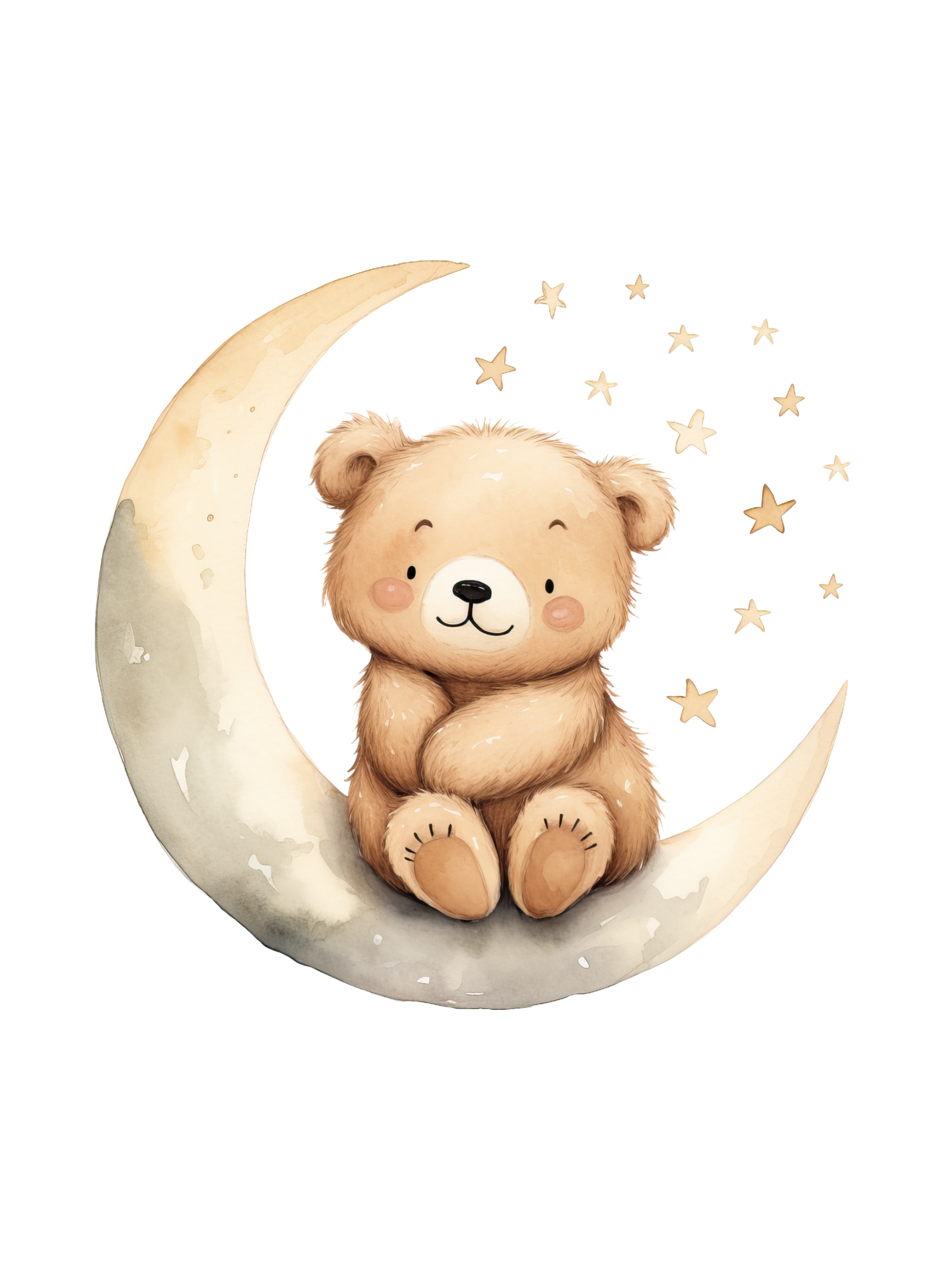 Bear nursery wall art set featuring brown bears, clouds, moons and stars. This set of 3 also includes a personalized nursery name sign. Boy nursery wall art for baby boy room.