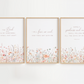 Three framed prints with florals and Psalm 23 bible verse.