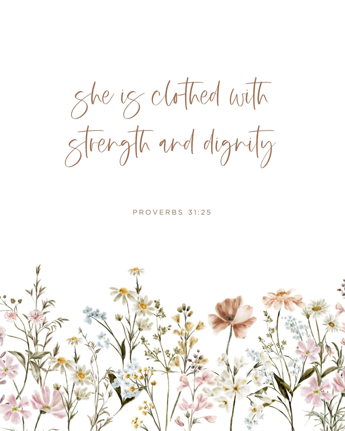 Christian nursery wall art featuring Proverbs 31:25 and flowers for a girl nursery.