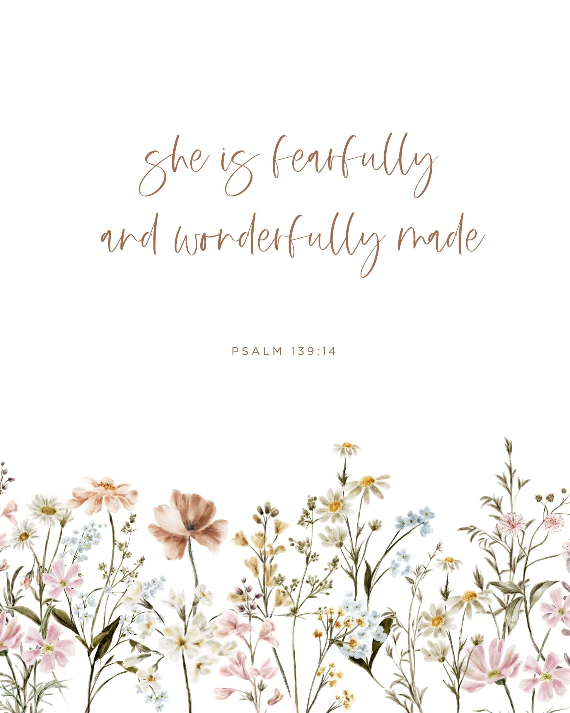 Christian nursery wall art for girls featuring Psalm 139.14 