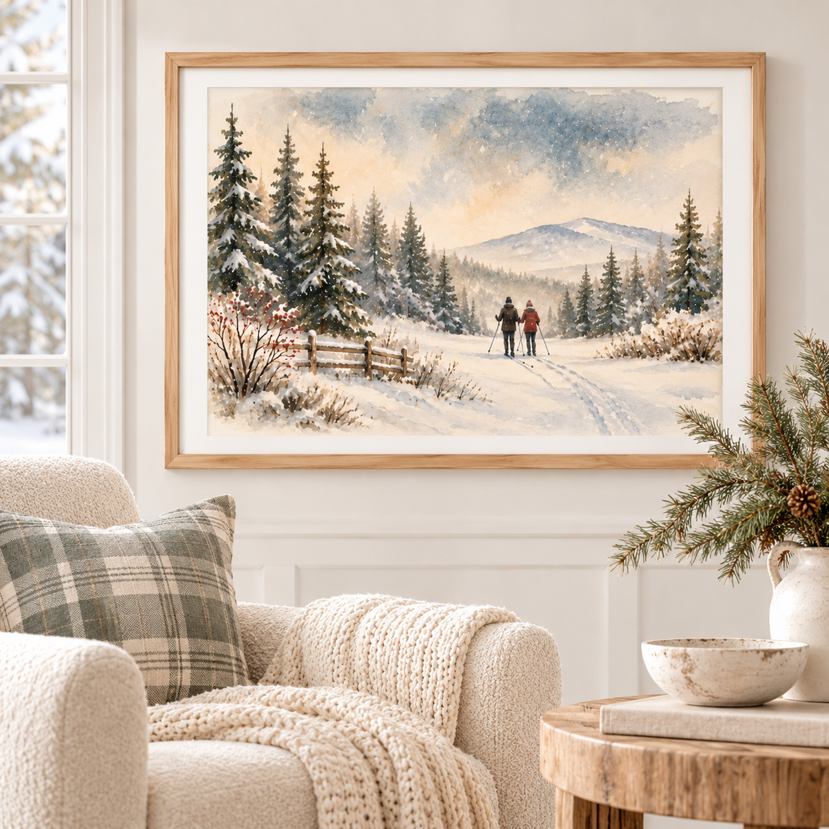 Winter Landscape Wall Art – Vintage Snowy Forest Ski Print
