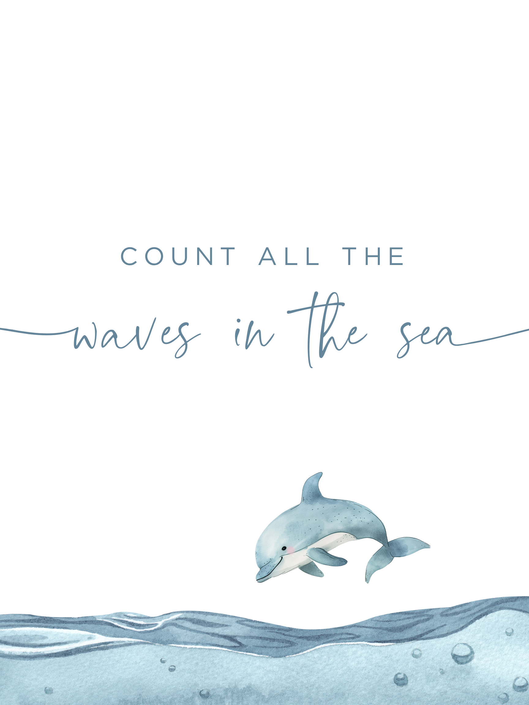 Ocean nursery wall art featuring a dolphin in the ocean. Boy nursery wall art for baby boy room.