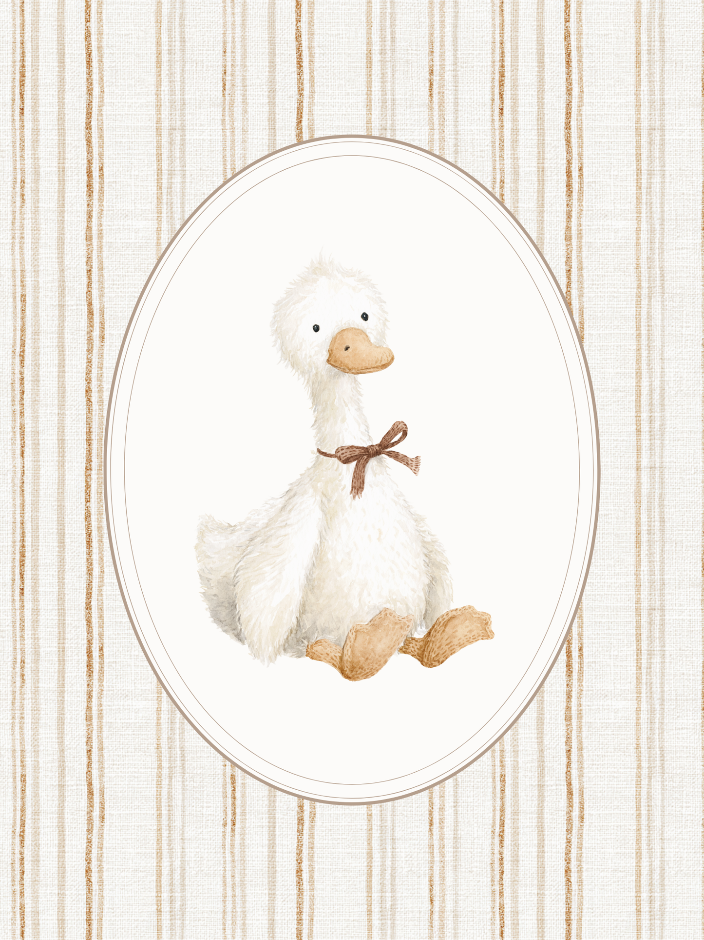 Vintage animal nursery wall art set featuring a duck with a brown bow. Boy nursery wall art for baby boy.