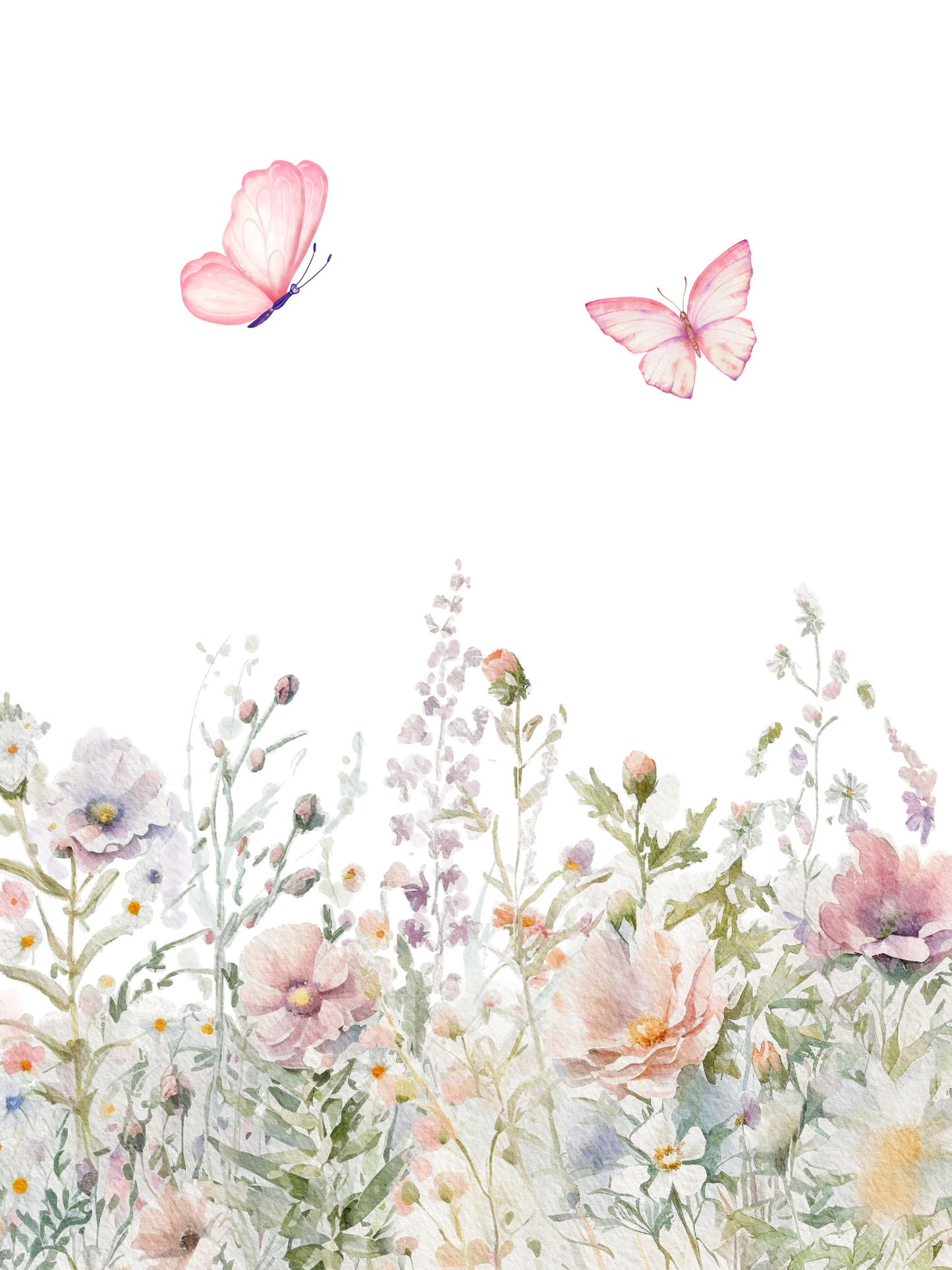 Flower nursery wall art featuring sage and pink flowers and butterflies. Girl nursery wall art set.