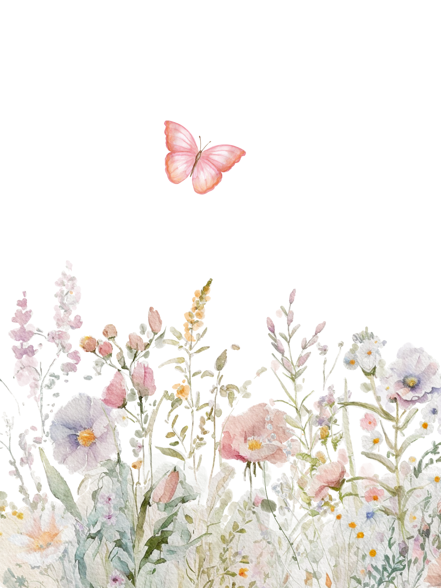 Flower nursery wall art featuring sage and pink flowers and butterflies. Girl nursery wall art set.