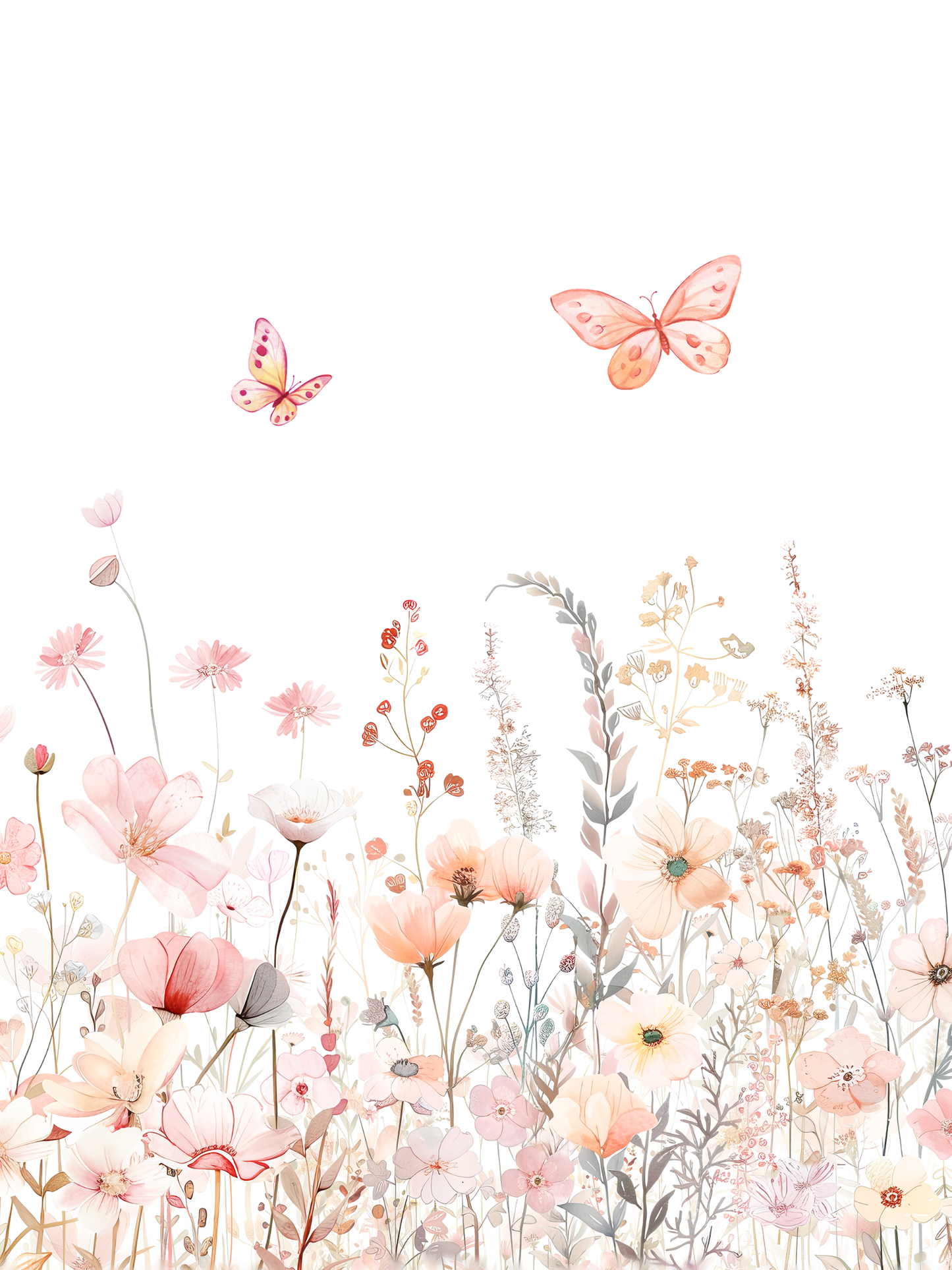 Flower nursery wall art set featuring blush pink and sage flowers with butterflies. Girl nursery wall decor.