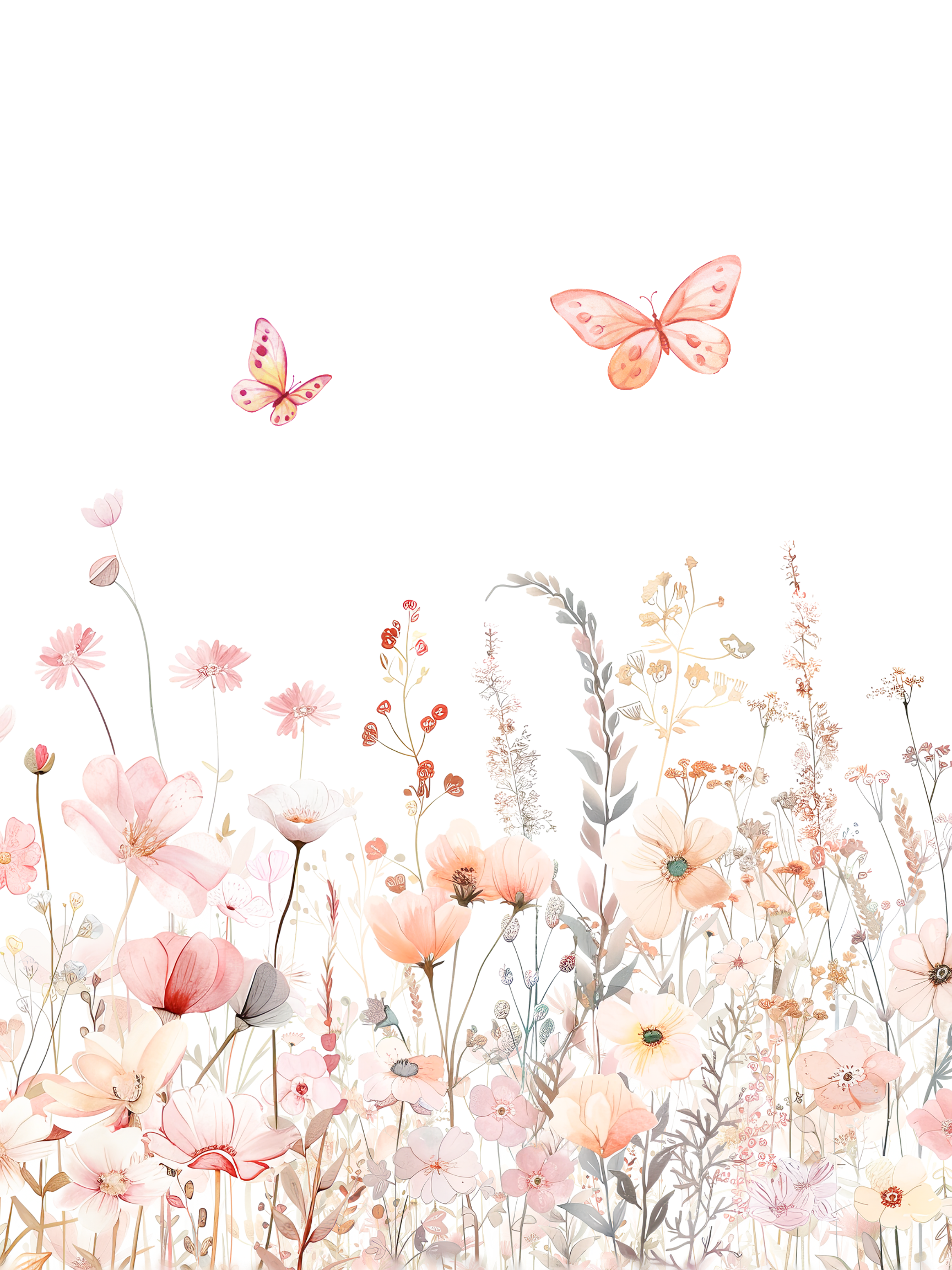 Flower nursery wall art set featuring blush pink and sage flowers with butterflies. Girl nursery wall decor.