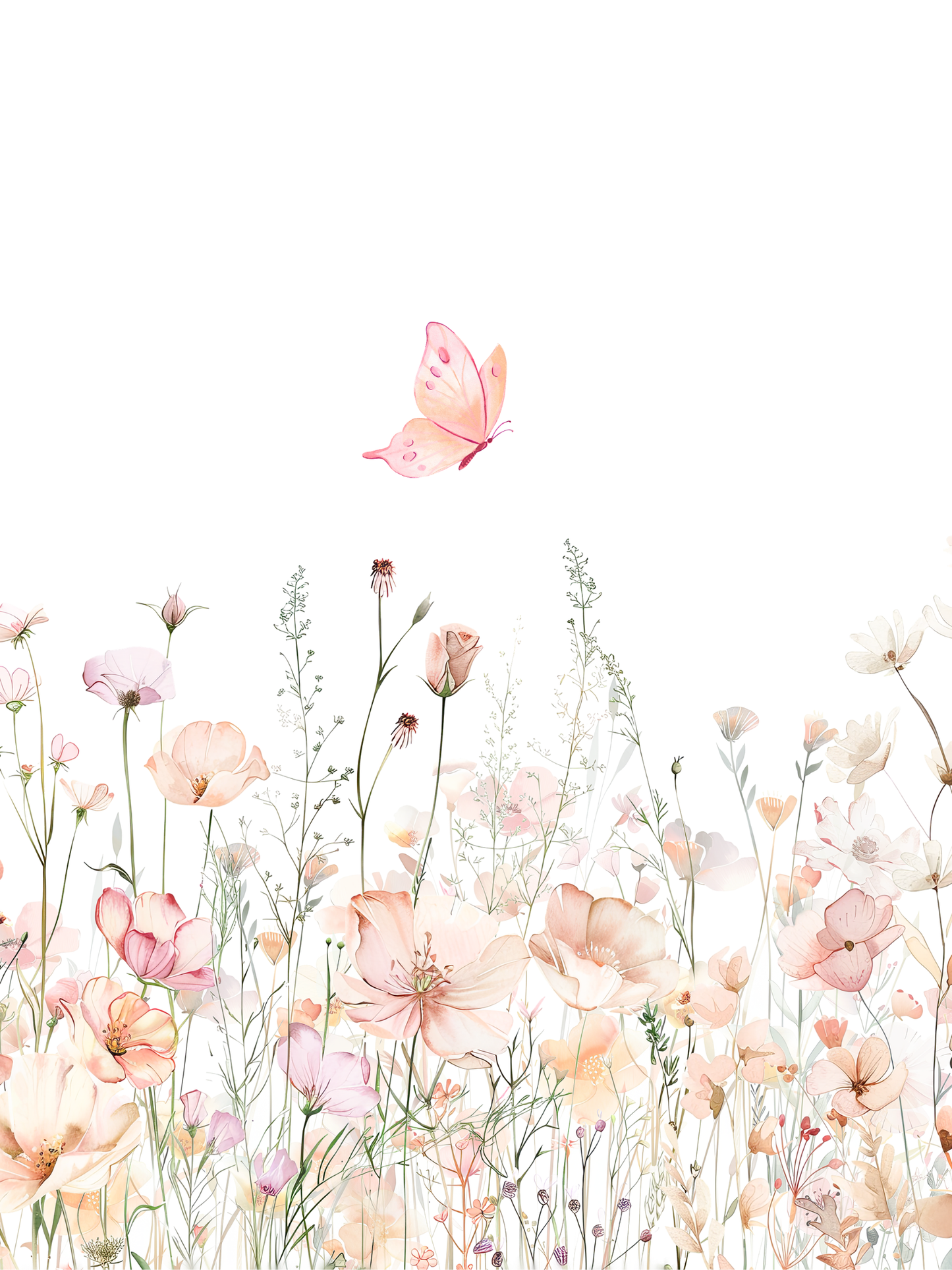 Flower nursery wall art set featuring blush pink and sage flowers with butterflies. Girl nursery wall decor.