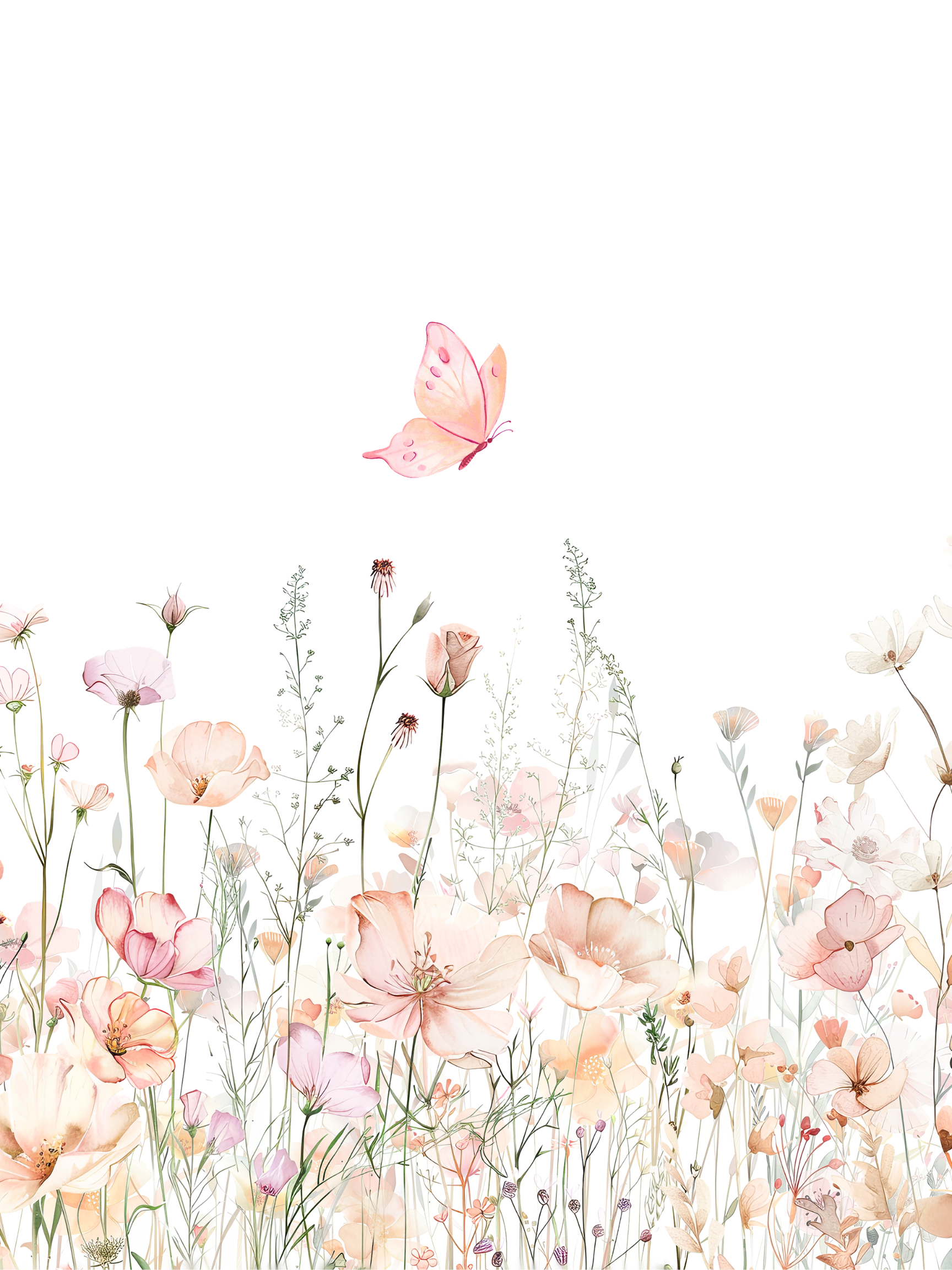 Flower nursery wall art set featuring blush pink and sage flowers with butterflies. Girl nursery wall decor.