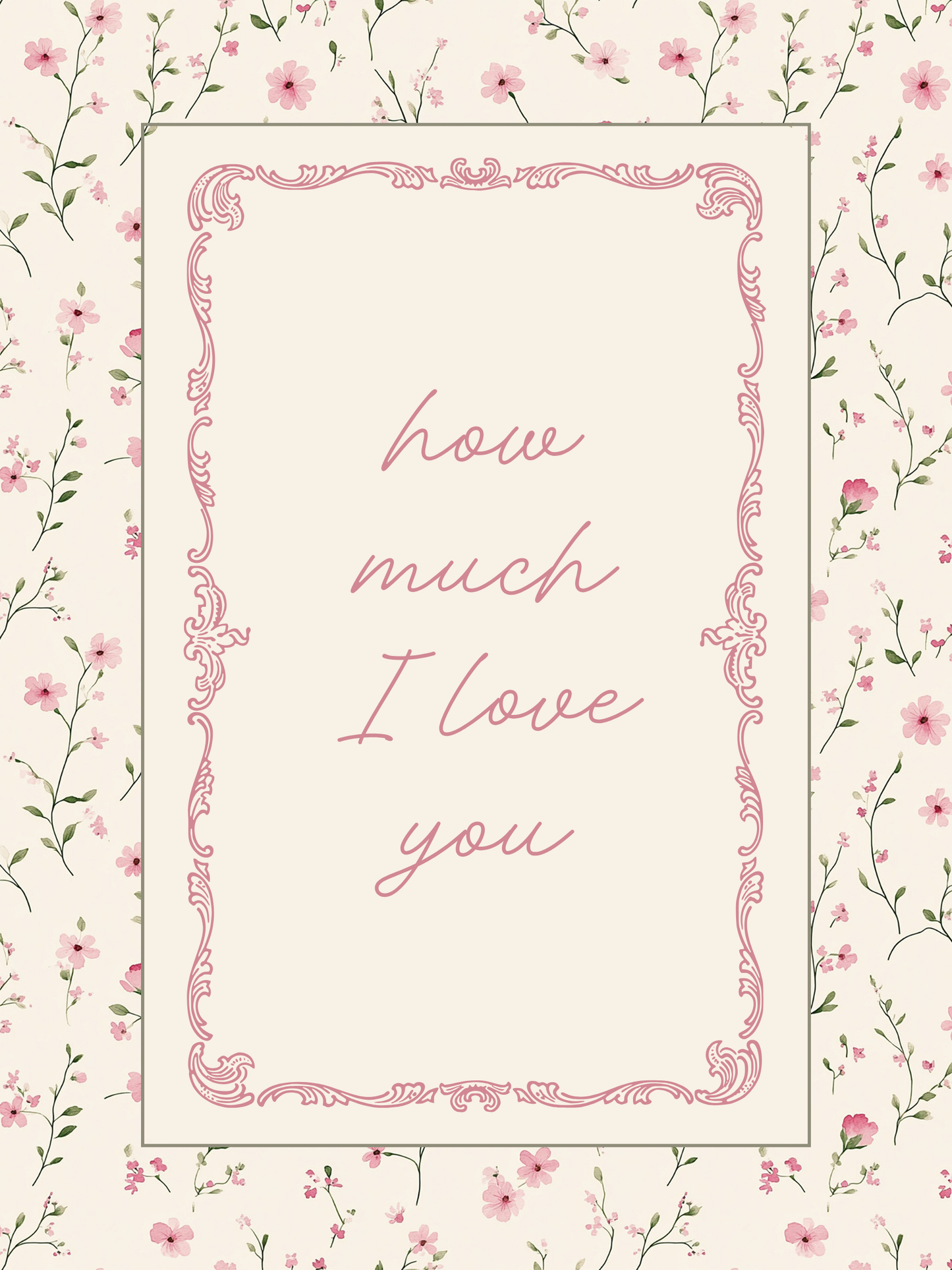 Flower nursery wall art featuring the quote, You'll Never Know Dear, How Much I Love You, and delicate pink and sage flowers. Girl nursery wall art for baby girl room.