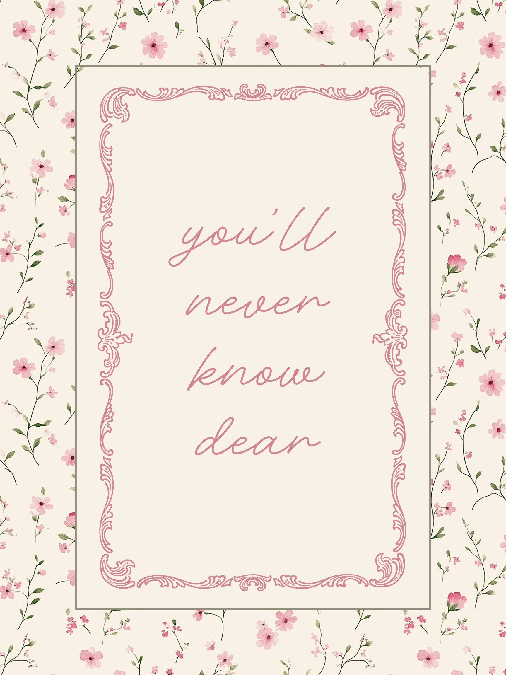 Flower nursery wall art featuring the quote, You'll Never Know Dear, How Much I Love You, and delicate pink and sage flowers. Girl nursery wall art for baby girl room.