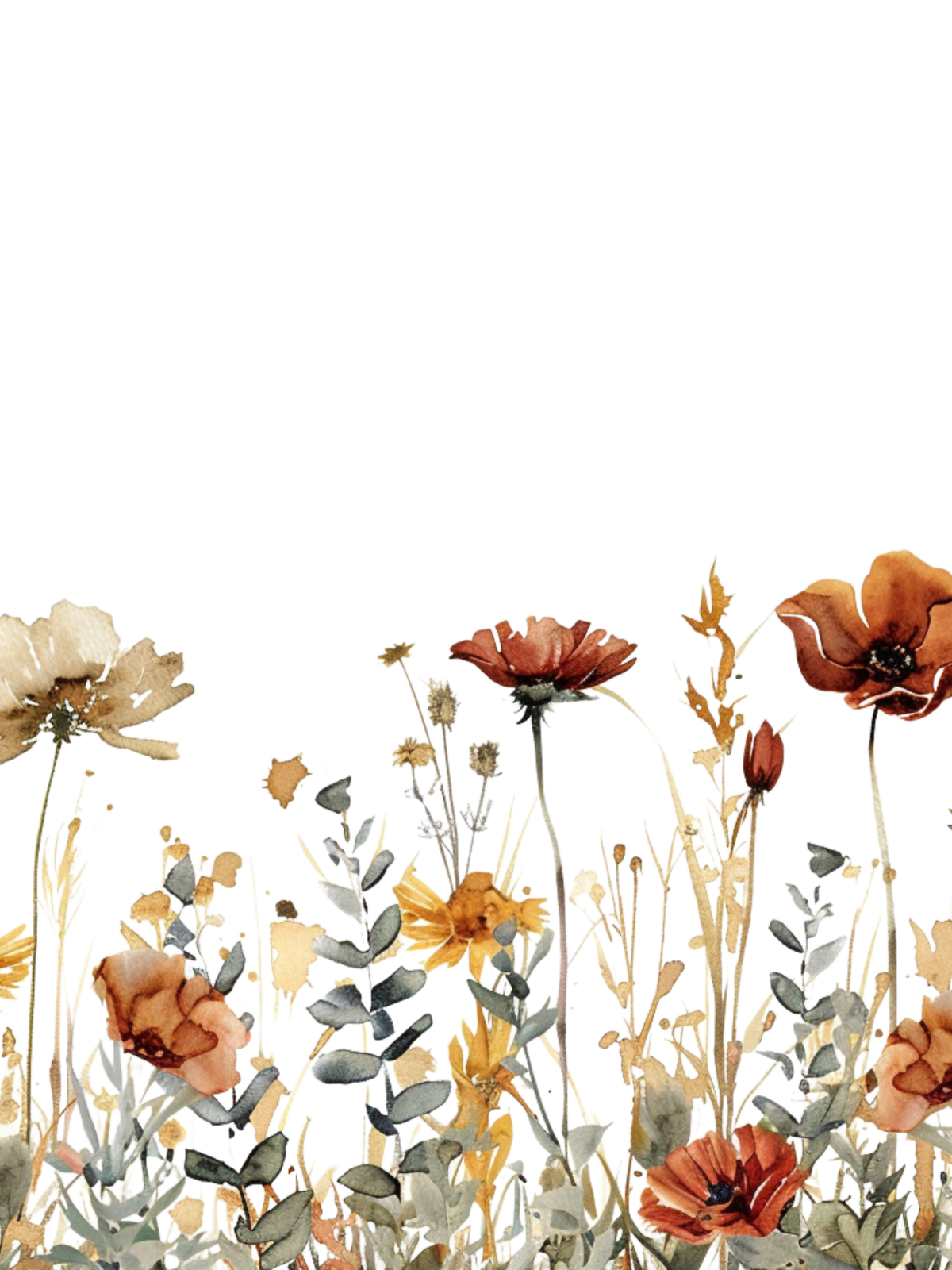 Flower wall art set of 3 featuring burgundy, orange, and cream color wildflowers. Set of 3 floral prints for bedroom, living room, nursery, bathroom or kitchen.