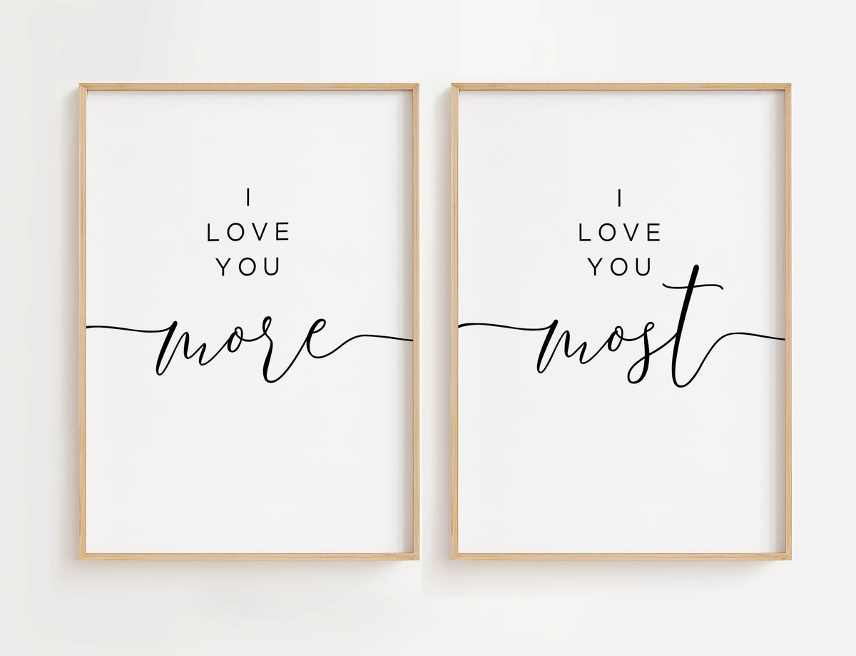 I Love You More I Love You Most wall art set with coordinating love quote prints.