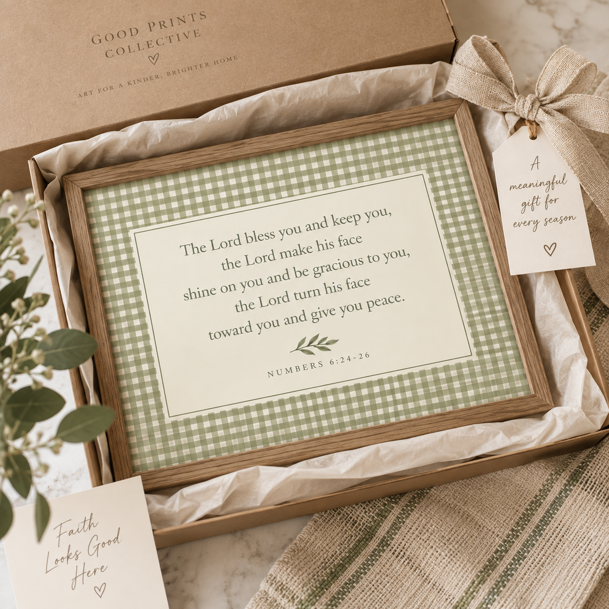 The Lord Bless You and Keep You Christian wall art styled as a meaningful scripture gift.
