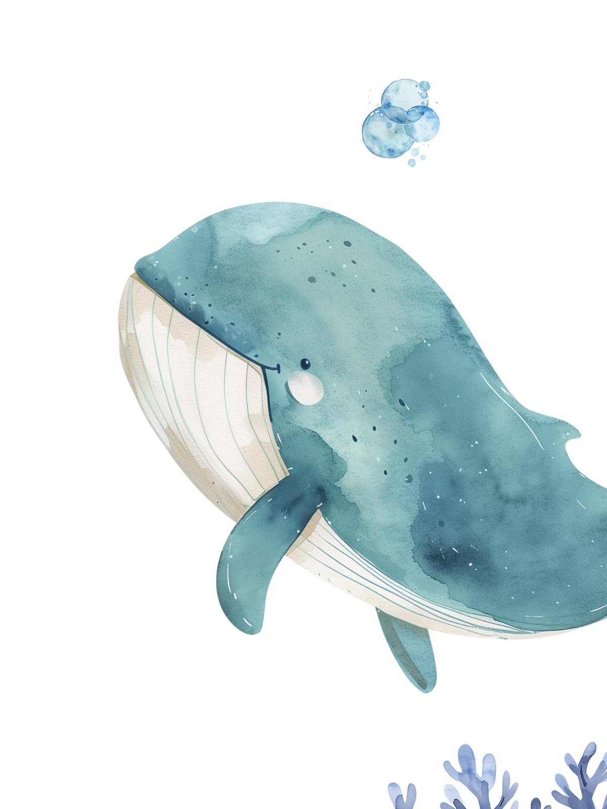 Ocean nursery wall art featuring blue whale and seagrass. Nursery wall decor for baby boy room.